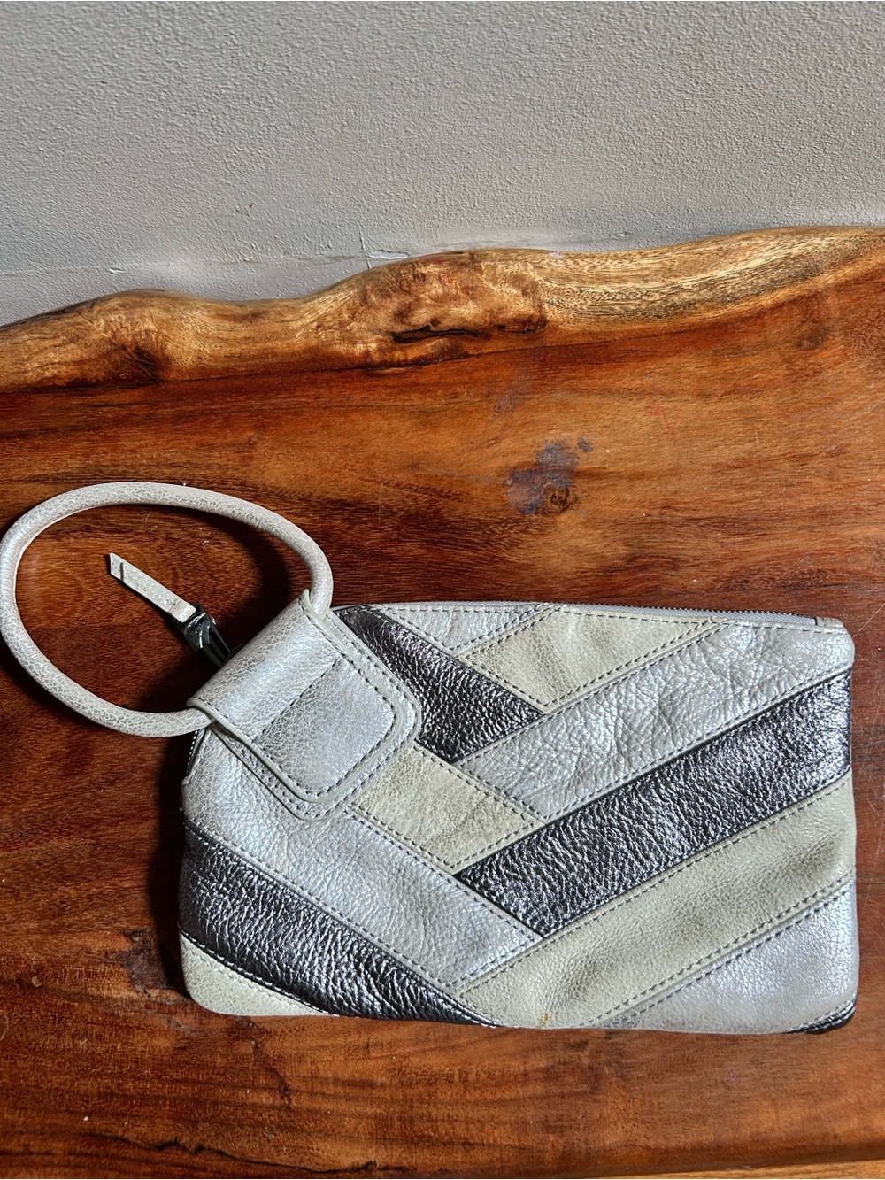 HOBO Silver & Gray Patchwork Leather Wristlet Clutch